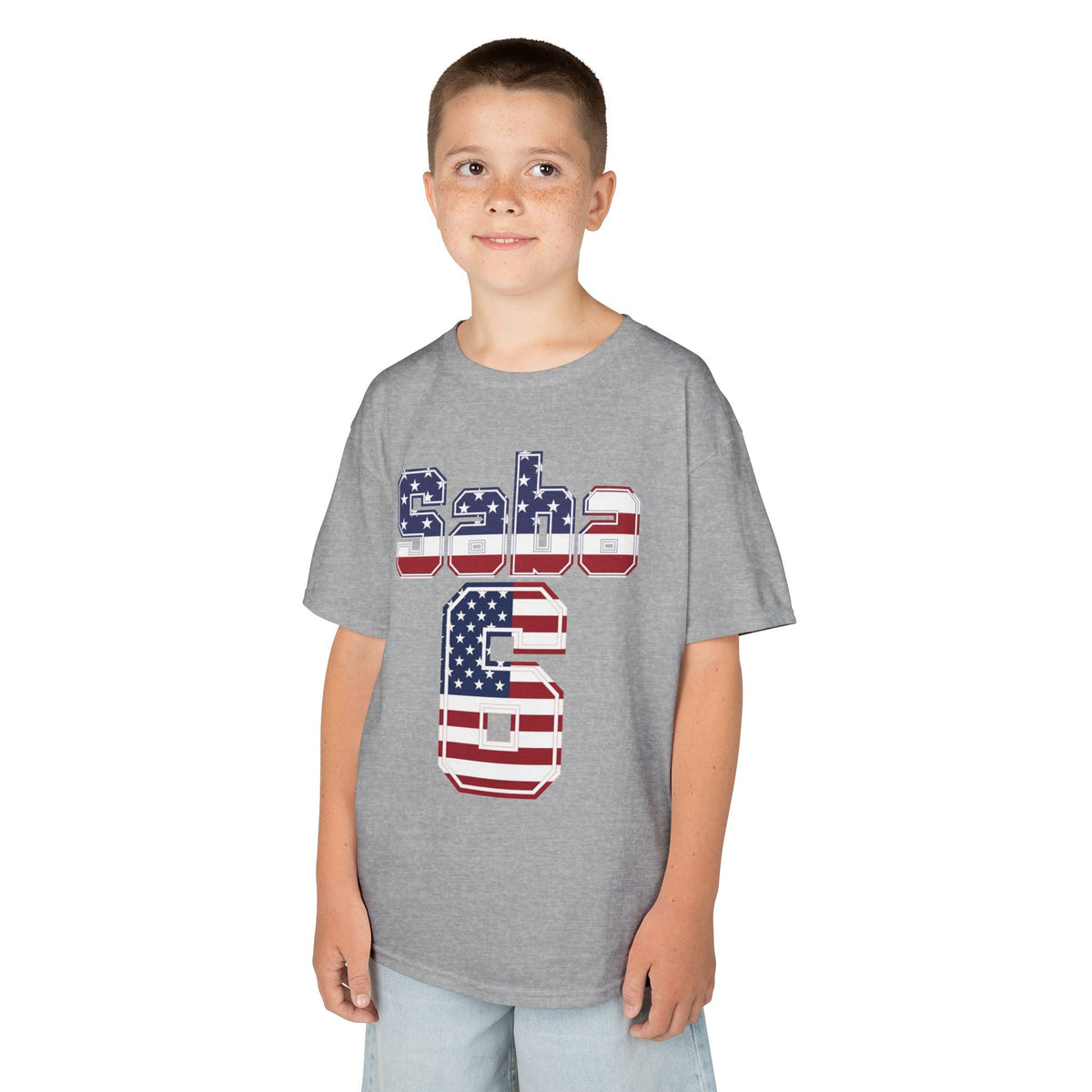 Kids Shirt 'Saba 6' American Flag BORO Shirt, Sabastian Berhalter is our Number 6 'Front print'