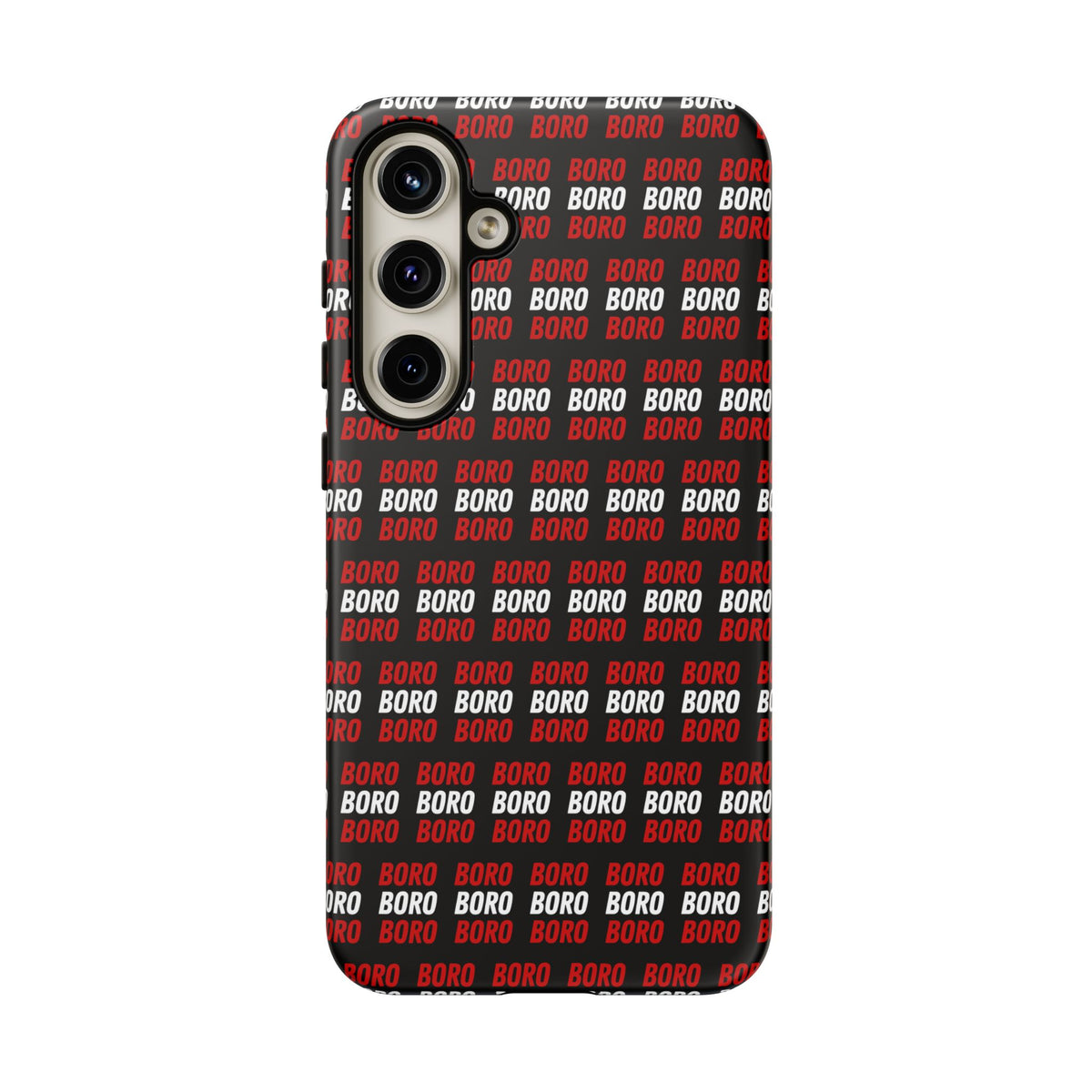 BORO BORO BORO Pattern Phone Case — Bold Red & White Repeating Text Protective Cover