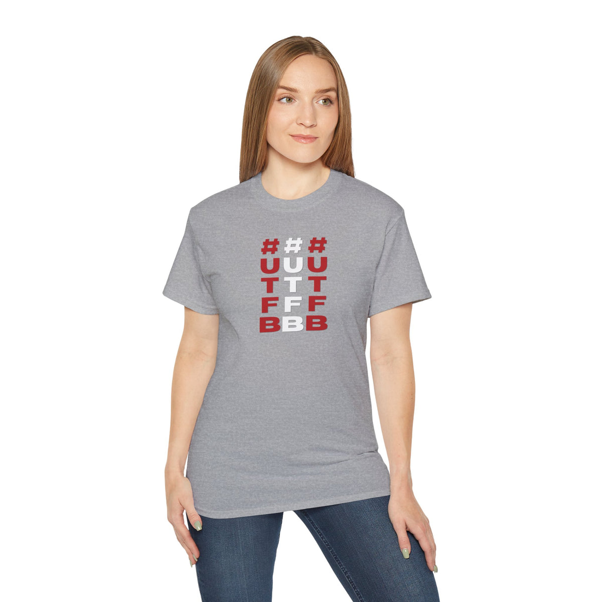 Tripple Vertical '#UTFB' Graphic Tee — Red & White Minimalist Design