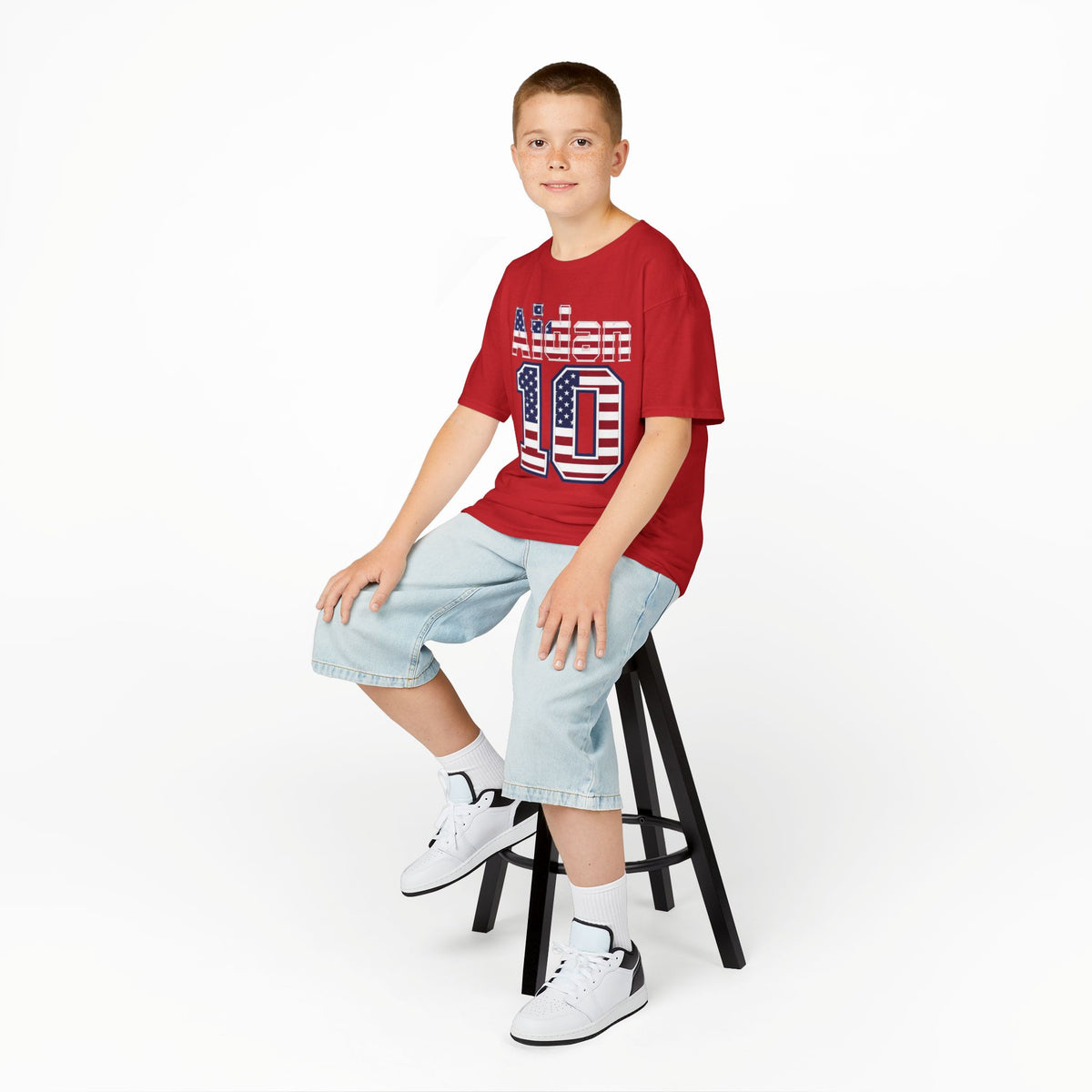 Kids Shirt 'Aiden 10' American Flag BORO Shirt, Aidan Morris is our Number 10 'Front print'