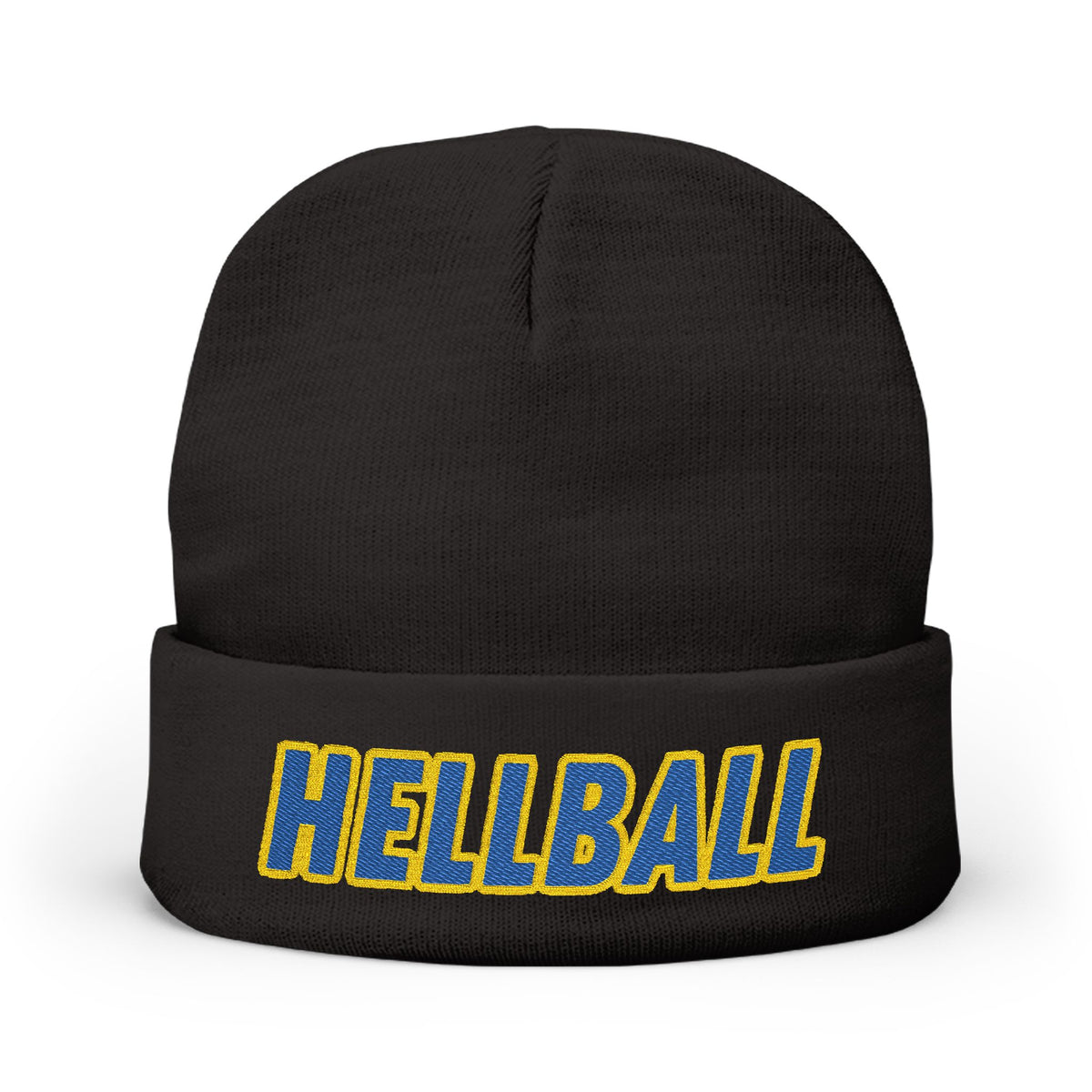BORO Embroidered "HELLBALL" Knit Beanie - Bold Lettering Winter Hat