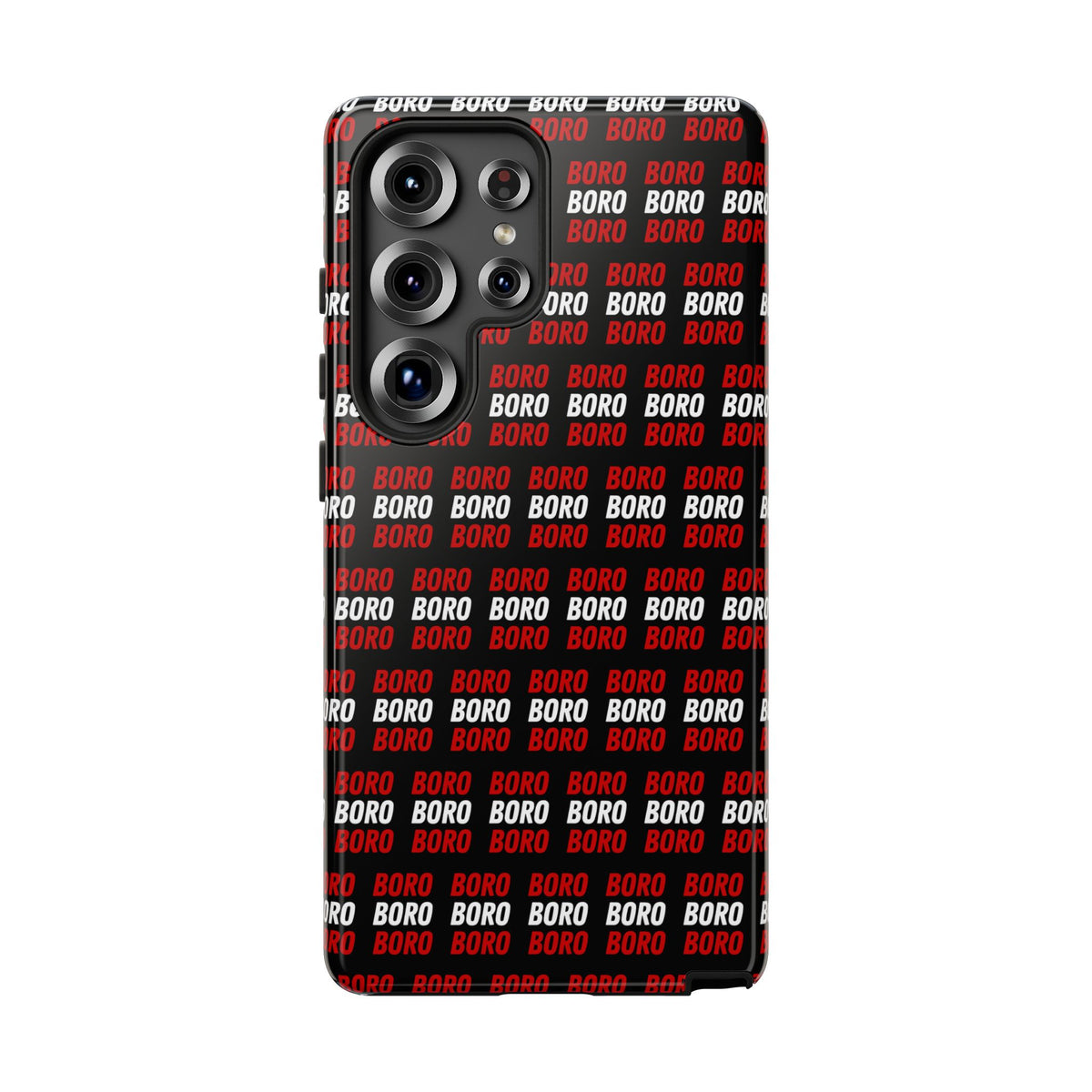 BORO BORO BORO Pattern Phone Case — Bold Red & White Repeating Text Protective Cover