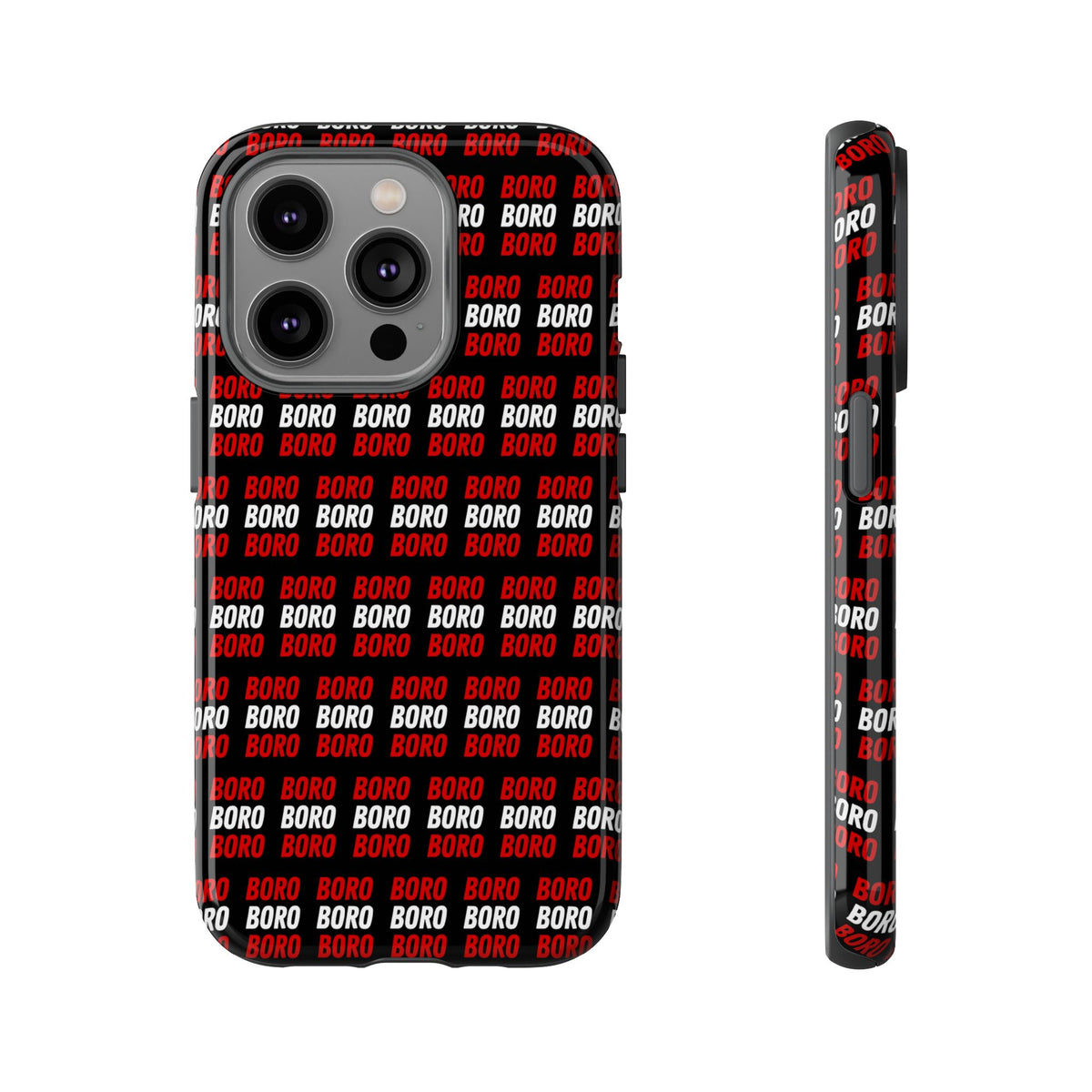 BORO BORO BORO Pattern Phone Case — Bold Red & White Repeating Text Protective Cover