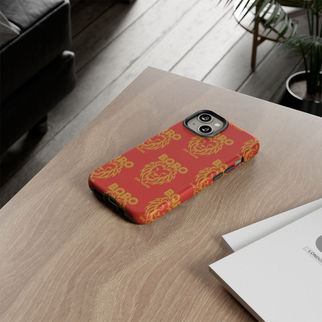 BORO Gold on red Lion Head Phone Case — Red 150 years Pattern Protective Case