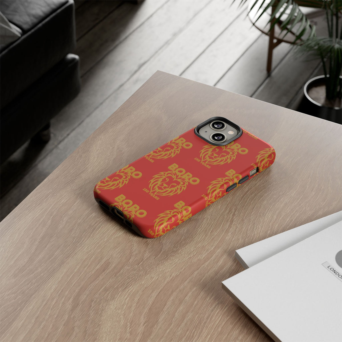 BORO Gold on red Lion Head Phone Case — Red 150 years Pattern Protective Case