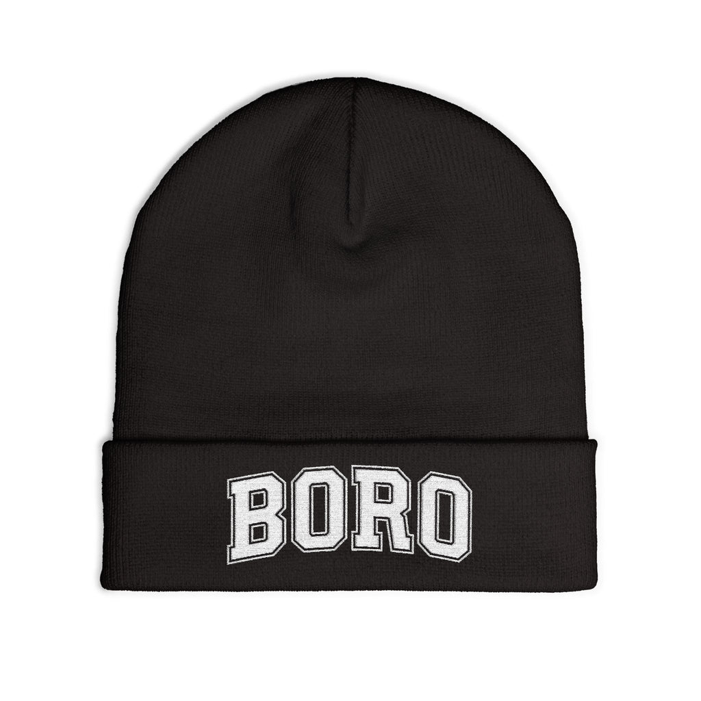 BORO Embroidered Knit Beanie — Vintage College Cuffed Winter Hat
