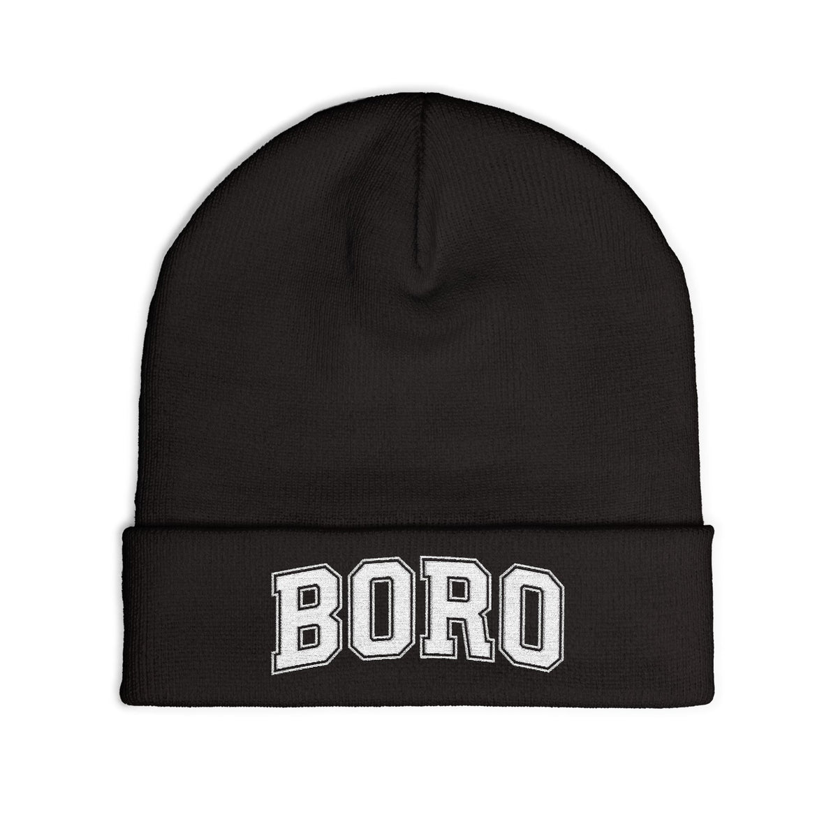 BORO Embroidered Knit Beanie — Vintage College Cuffed Winter Hat