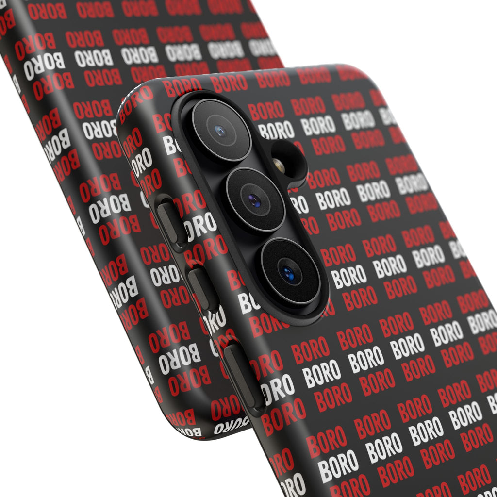 BORO BORO BORO Pattern Phone Case — Bold Red & White Repeating Text Protective Cover