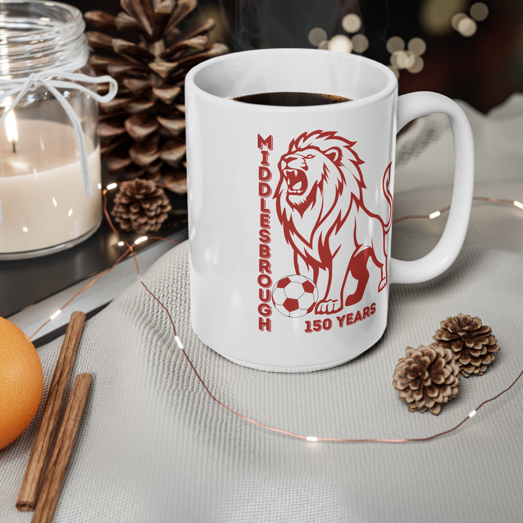 Middlesbrough 150 Years Lion Football Ceramic Mug — 11oz & 15oz Commemorative Coffee Cup