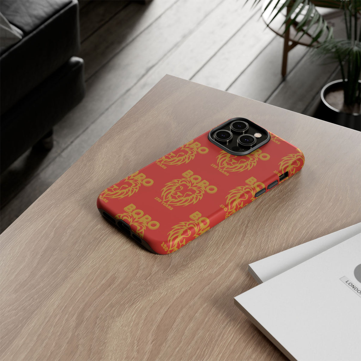 BORO Gold on red Lion Head Phone Case — Red 150 years Pattern Protective Case