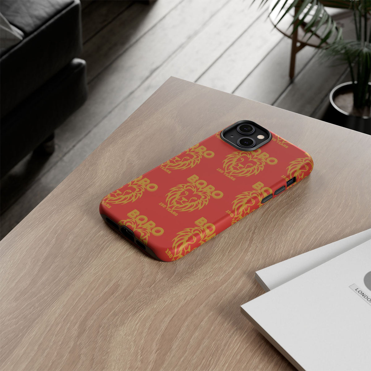 BORO Gold on red Lion Head Phone Case — Red 150 years Pattern Protective Case