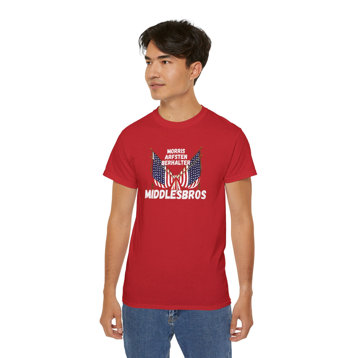 American Flag Graphic Cotton T-Shirt - Morris, Arfsten and Berhalter - Patriotic 'Middlesbros' Tee