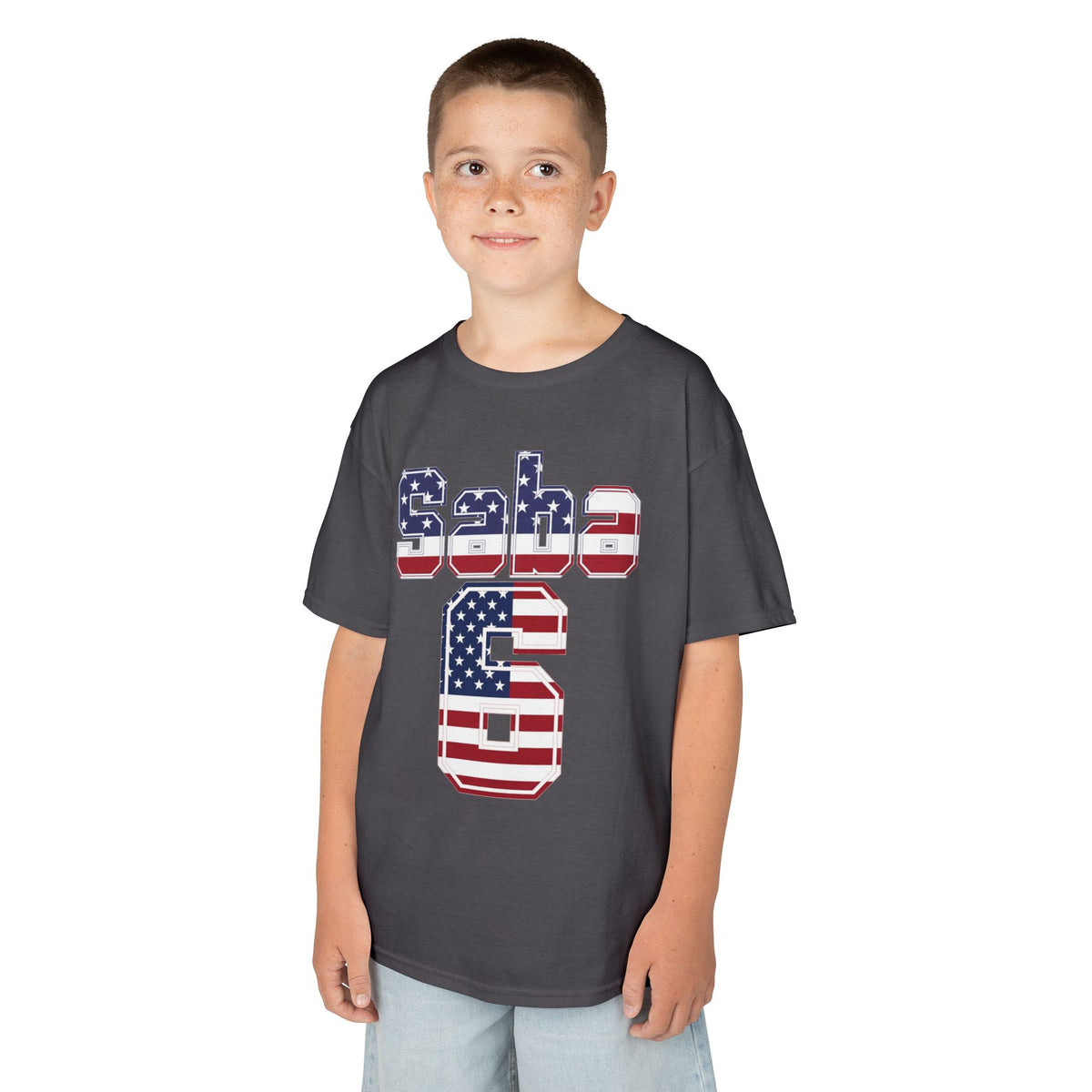 Kids Shirt 'Saba 6' American Flag BORO Shirt, Sabastian Berhalter is our Number 6 'Front print'
