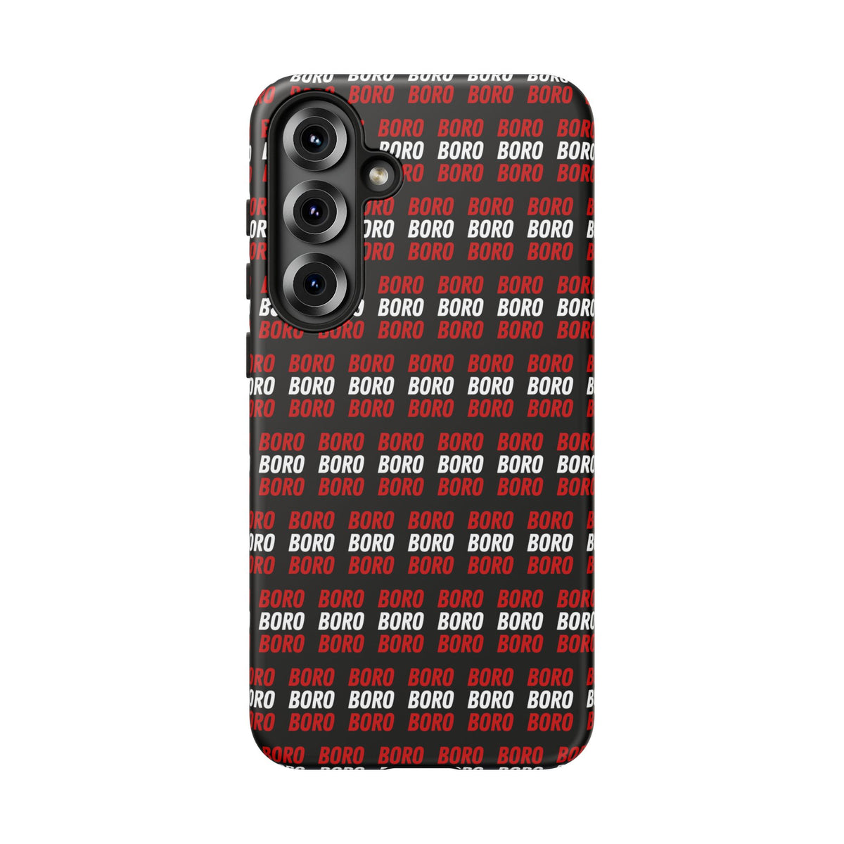 BORO BORO BORO Pattern Phone Case — Bold Red & White Repeating Text Protective Cover