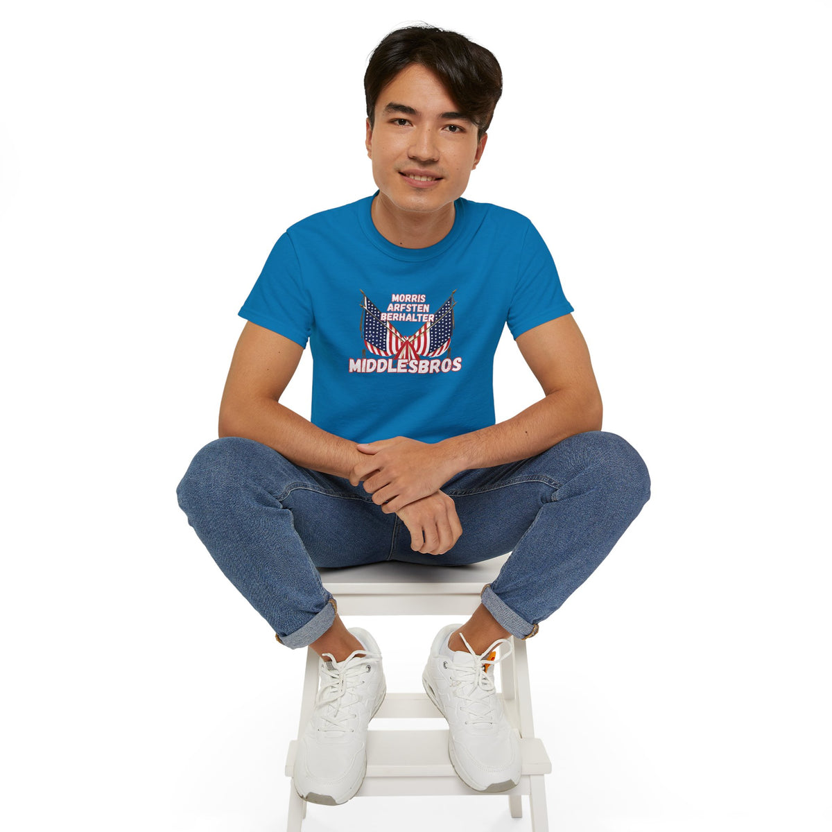 American Flag Graphic Cotton T-Shirt - Morris, Arfsten and Berhalter - Patriotic 'Middlesbros' Tee