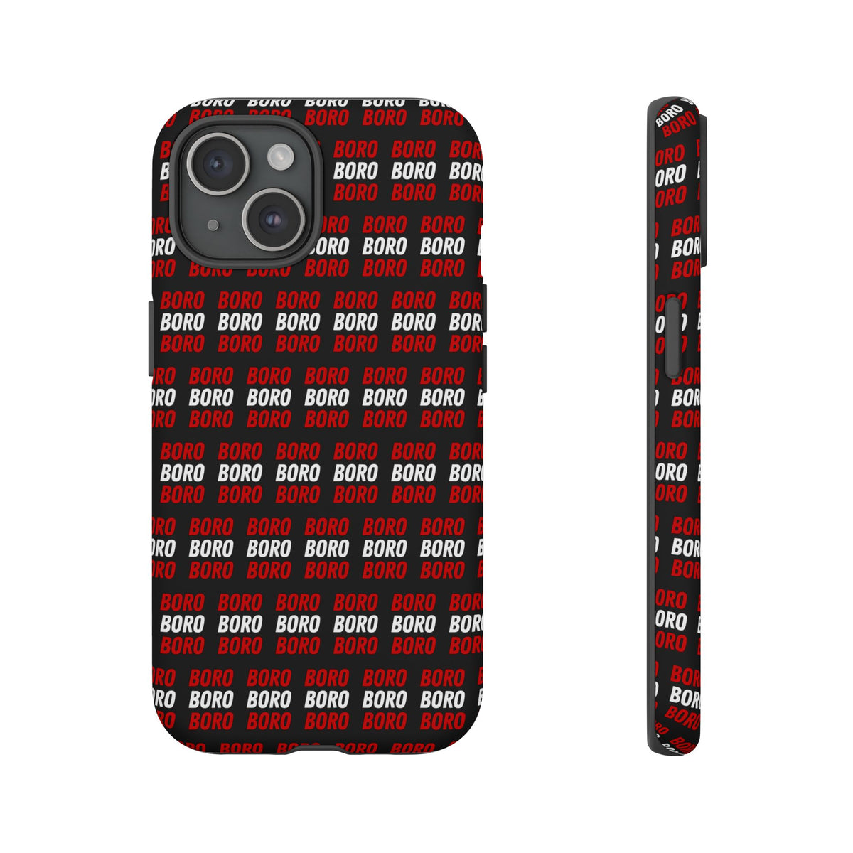 BORO BORO BORO Pattern Phone Case — Bold Red & White Repeating Text Protective Cover