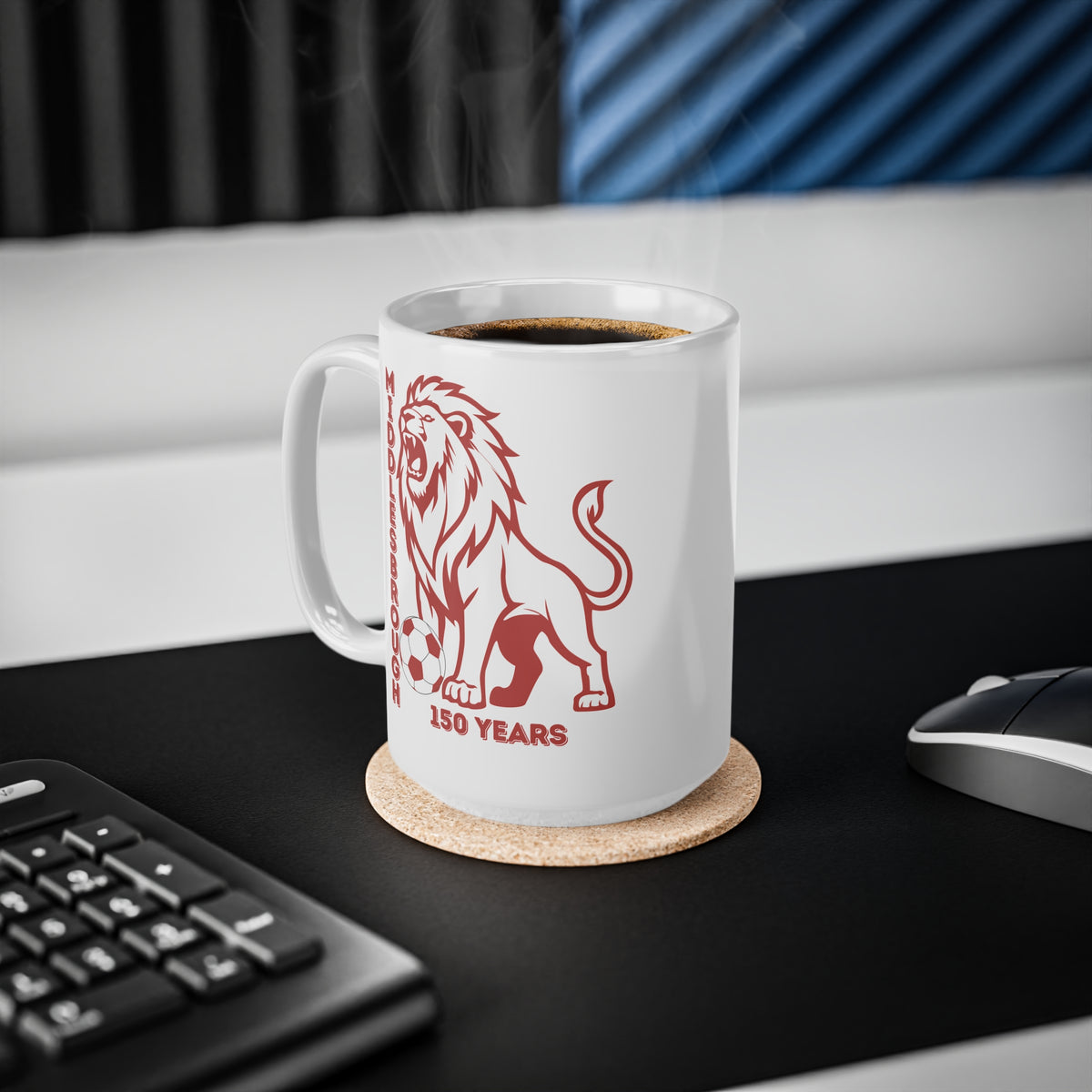 Middlesbrough 150 Years Lion Football Ceramic Mug — 11oz & 15oz Commemorative Coffee Cup