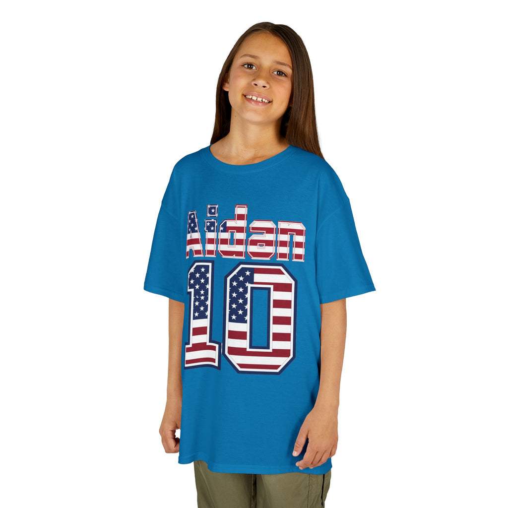 Kids Shirt 'Aiden 10' American Flag BORO Shirt, Aidan Morris is our Number 10 'Front print'