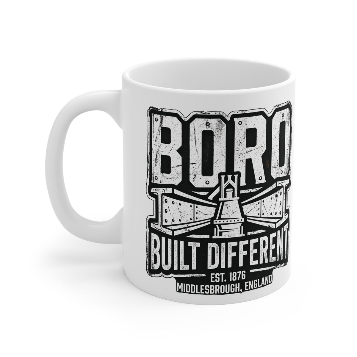 Boro Built Different Ceramic Coffee Mug — Middlesbrough Vintage Engineered Design (11oz & 15oz)
