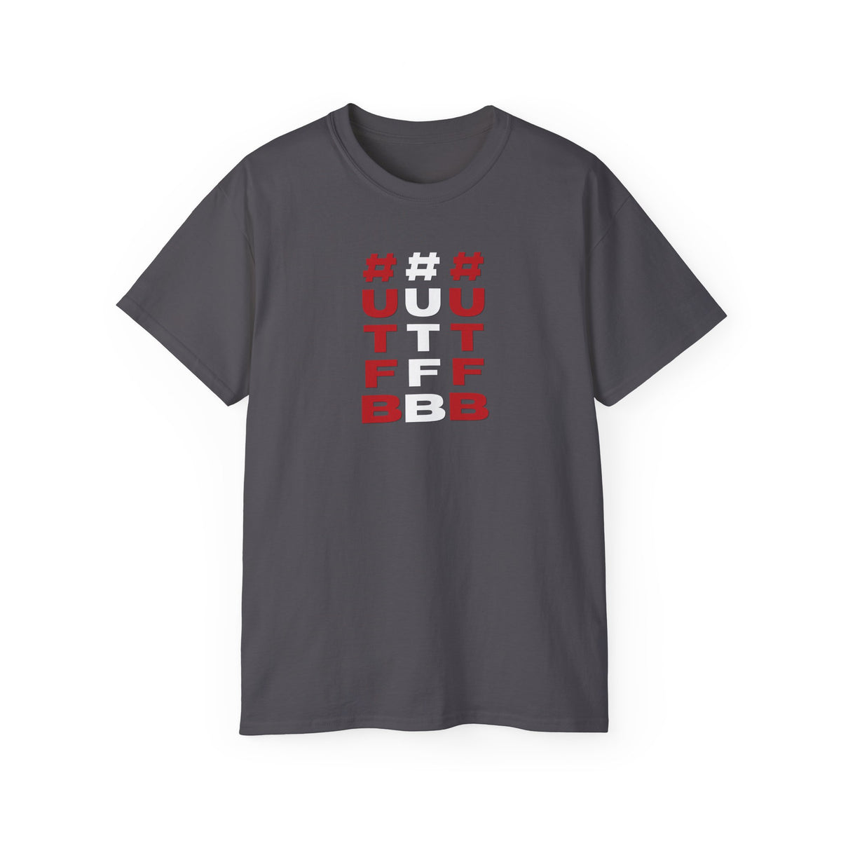 Tripple Vertical '#UTFB' Graphic Tee — Red & White Minimalist Design