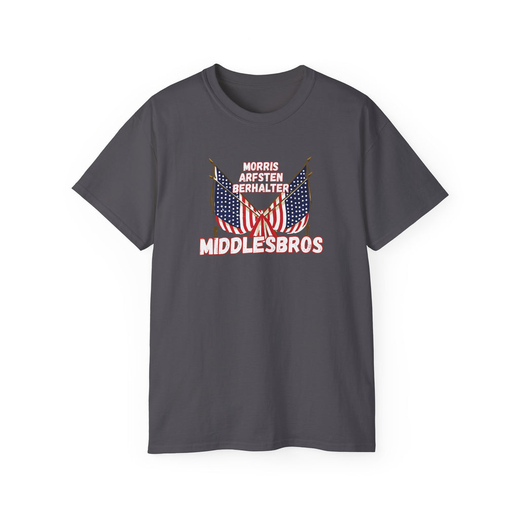American Flag Graphic Cotton T-Shirt - Morris, Arfsten and Berhalter - Patriotic 'Middlesbros' Tee