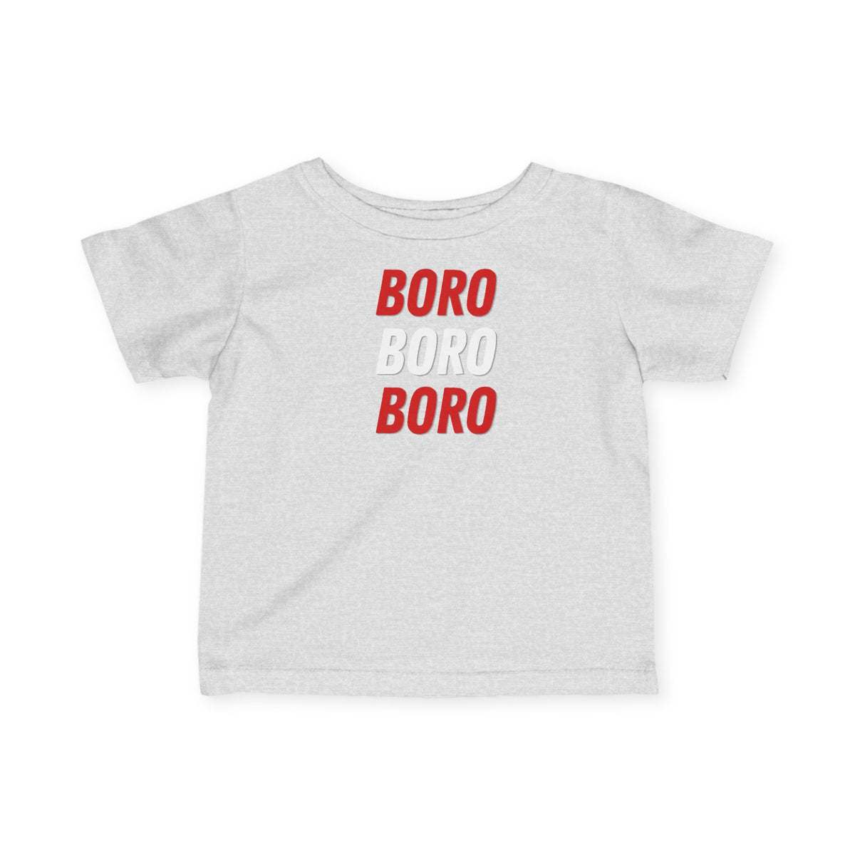 Infant Tee — "BORO BORO BORO" Red & White Graphic Baby Shirt