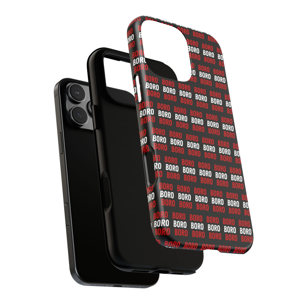 BORO BORO BORO Pattern Phone Case — Bold Red & White Repeating Text Protective Cover