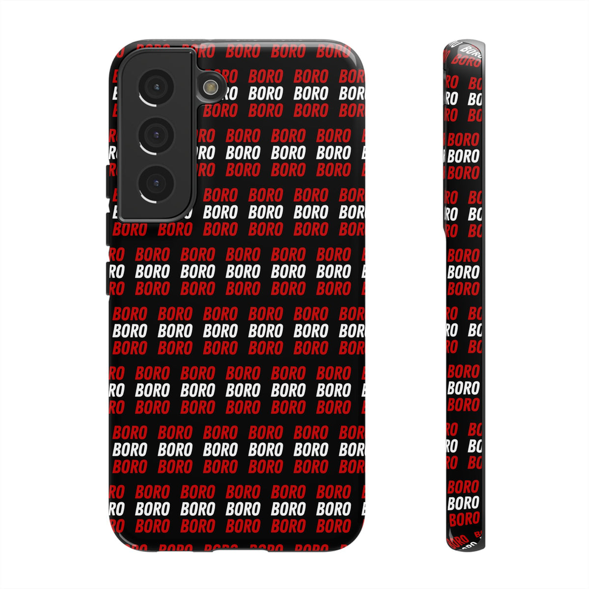 BORO BORO BORO Pattern Phone Case — Bold Red & White Repeating Text Protective Cover