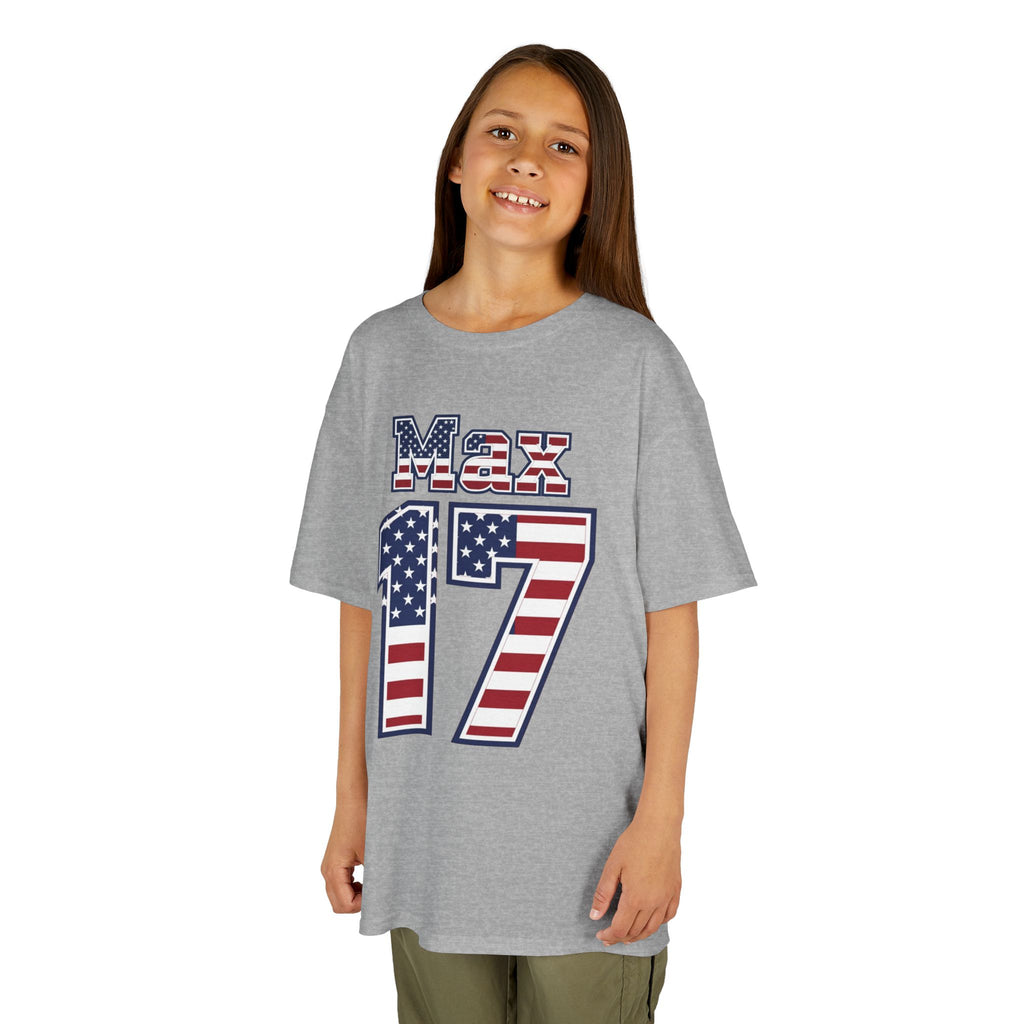 Kids Shirt 'Max 17' American Flag BORO Shirt, Max Arfsten is our Number 17 'Front print'