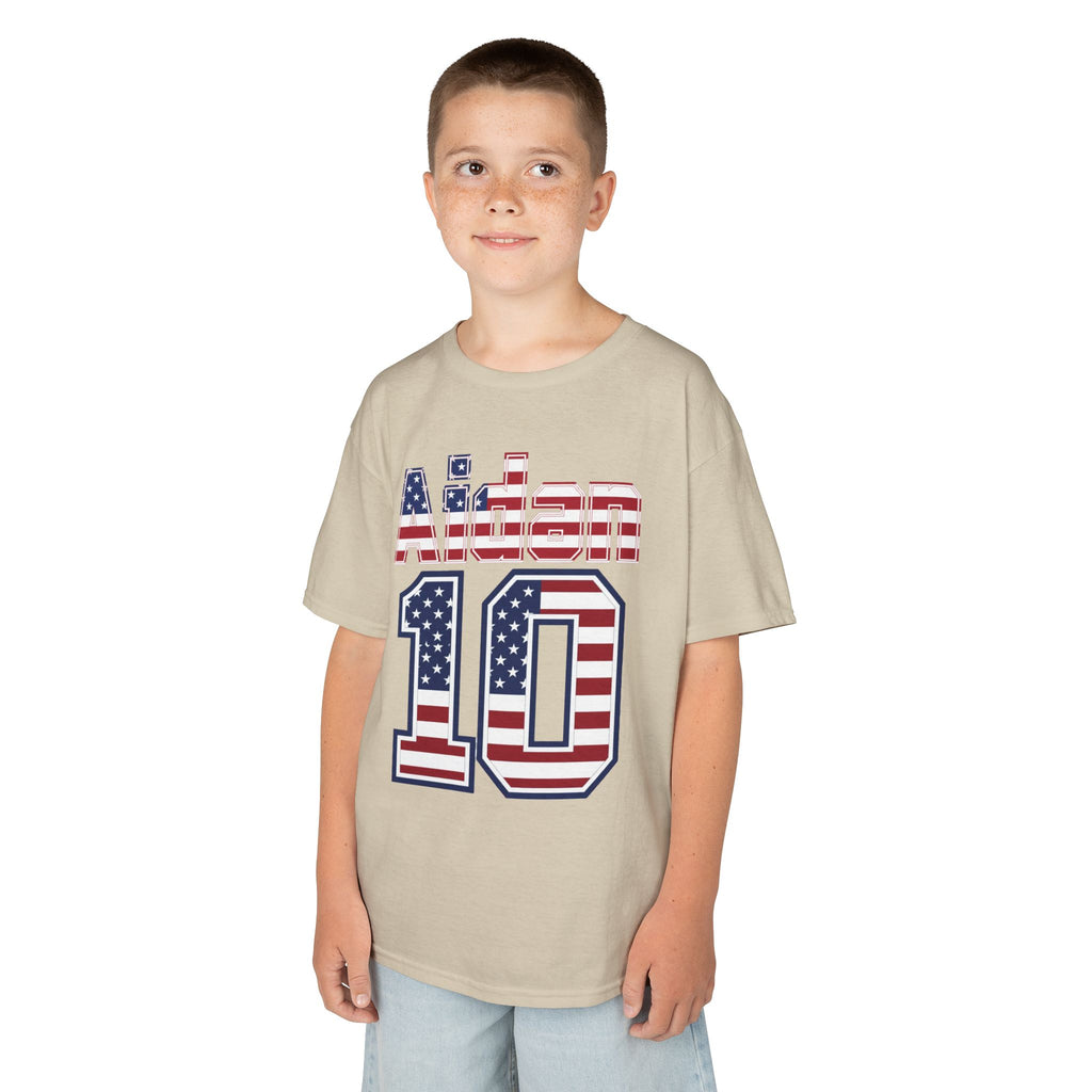 Kids Shirt 'Aiden 10' American Flag BORO Shirt, Aidan Morris is our Number 10 'Front print'