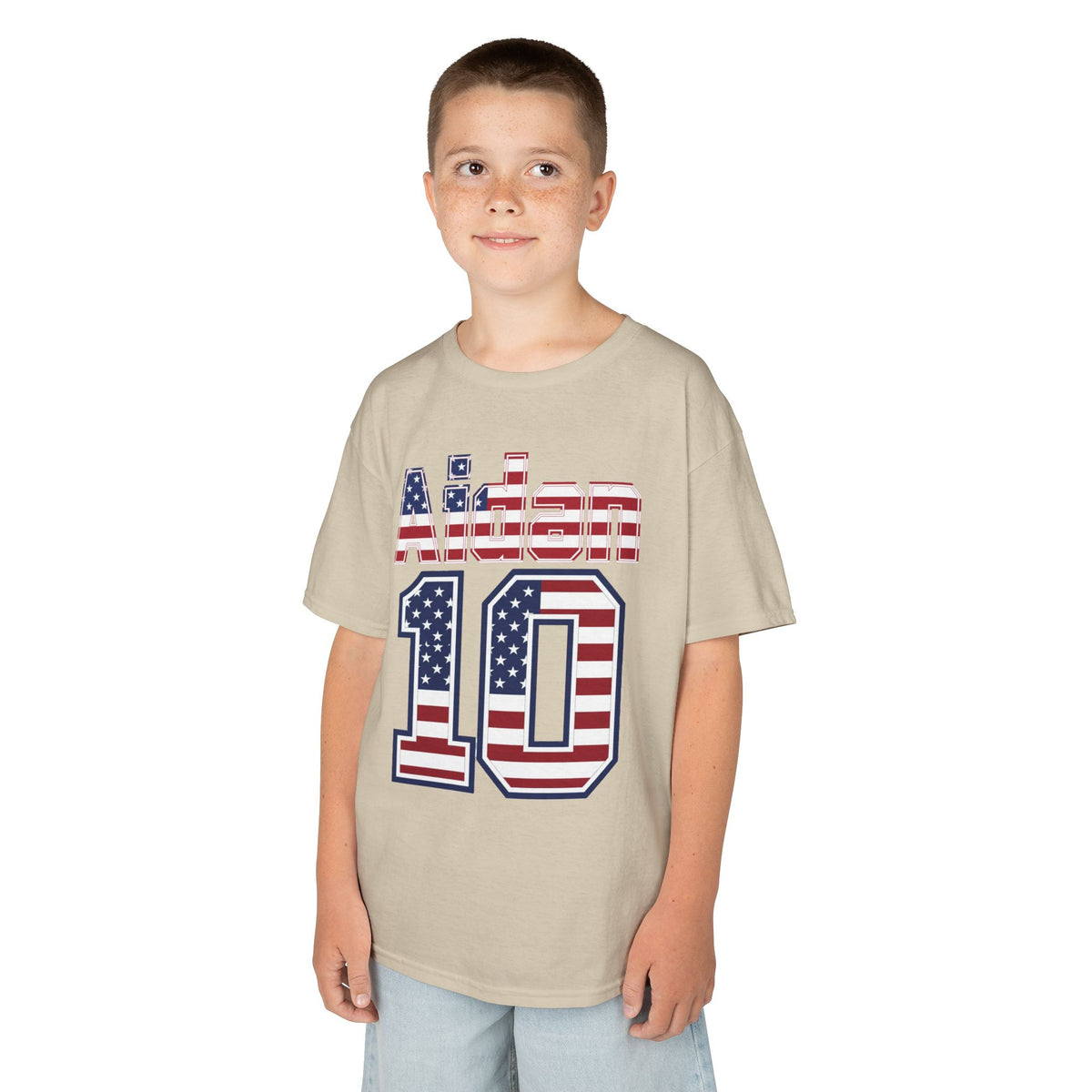 Kids Shirt 'Aiden 10' American Flag BORO Shirt, Aidan Morris is our Number 10 'Front print'