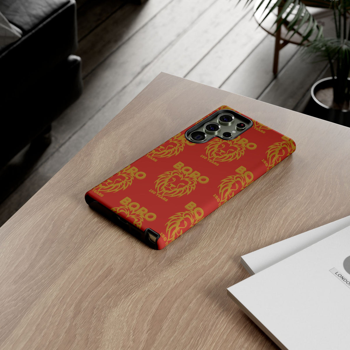 BORO Gold on red Lion Head Phone Case — Red 150 years Pattern Protective Case