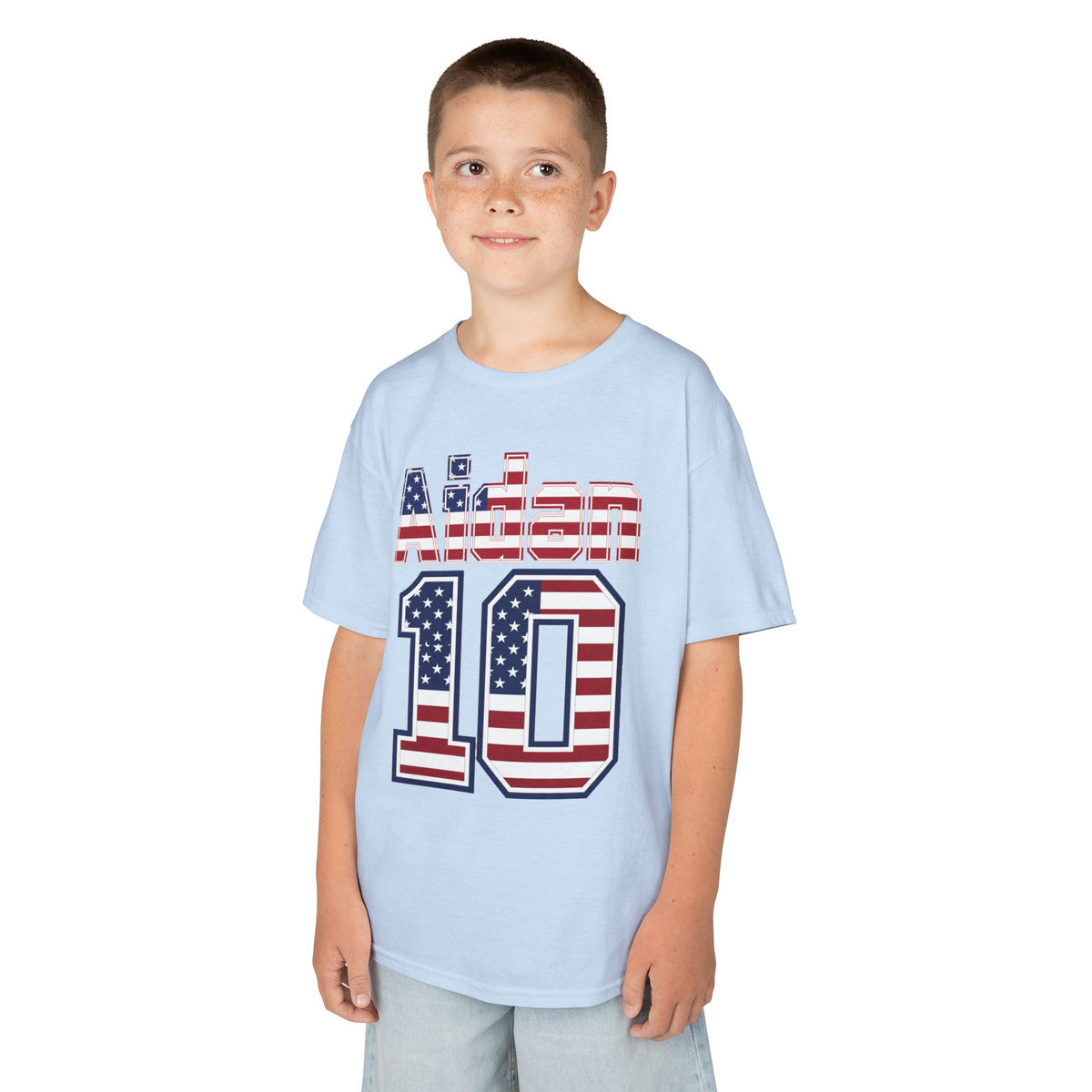 Kids Shirt 'Aiden 10' American Flag BORO Shirt, Aidan Morris is our Number 10 'Front print'