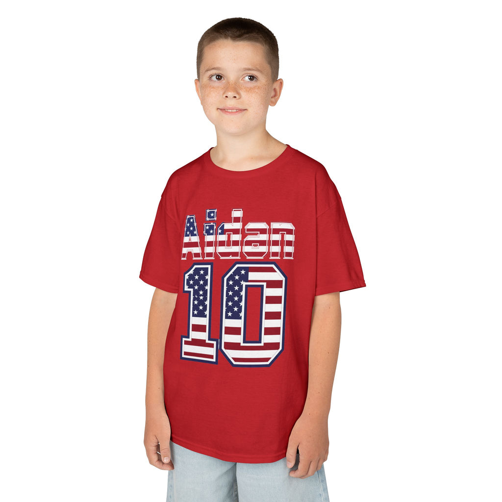 Kids Shirt 'Aiden 10' American Flag BORO Shirt, Aidan Morris is our Number 10 'Front print'