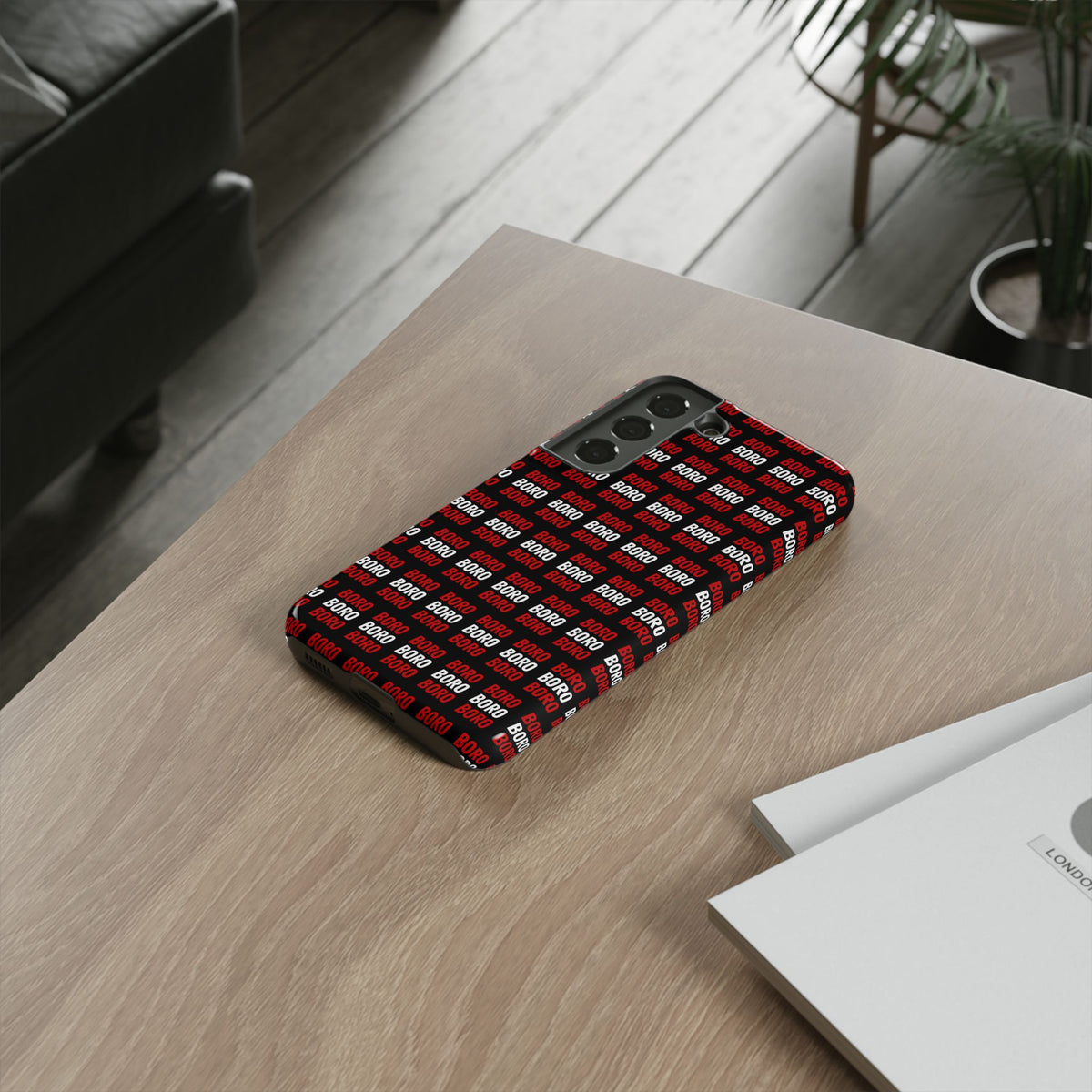 BORO BORO BORO Pattern Phone Case — Bold Red & White Repeating Text Protective Cover
