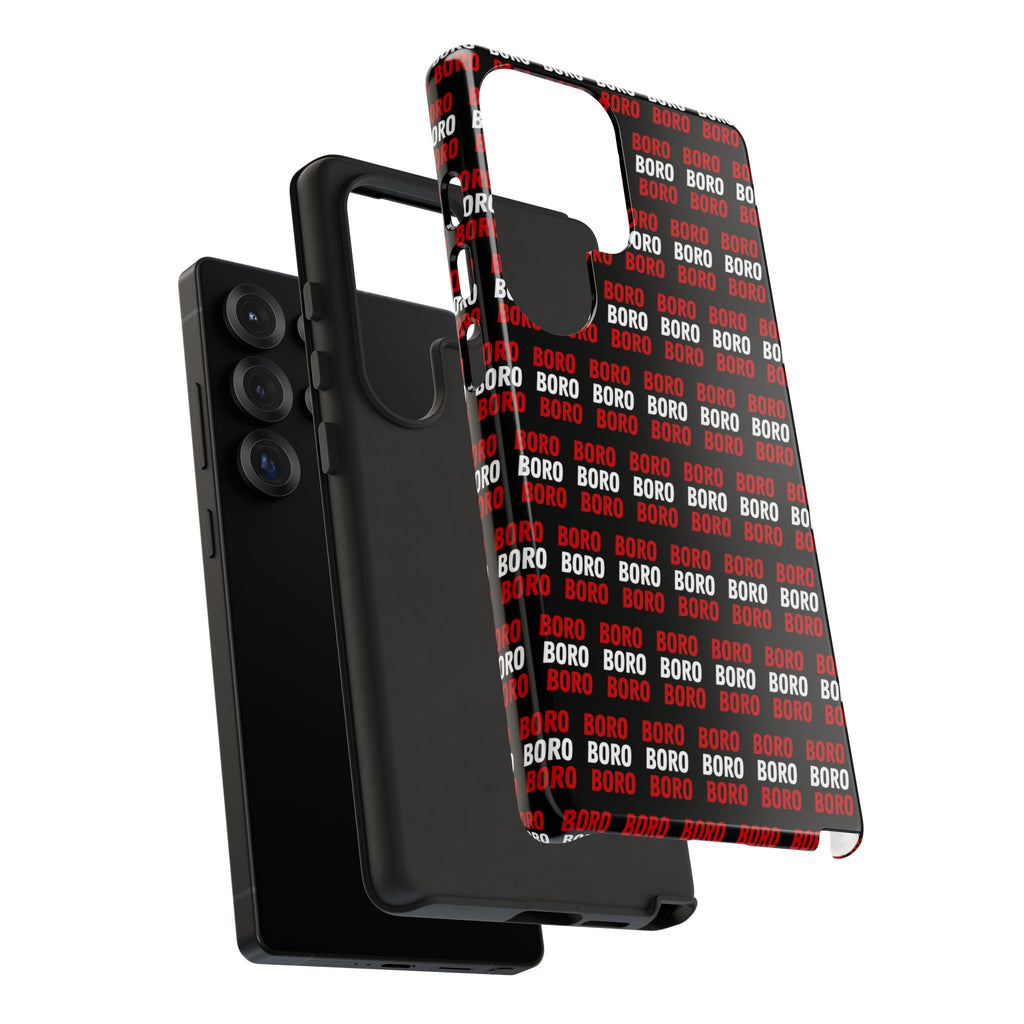 BORO BORO BORO Pattern Phone Case — Bold Red & White Repeating Text Protective Cover