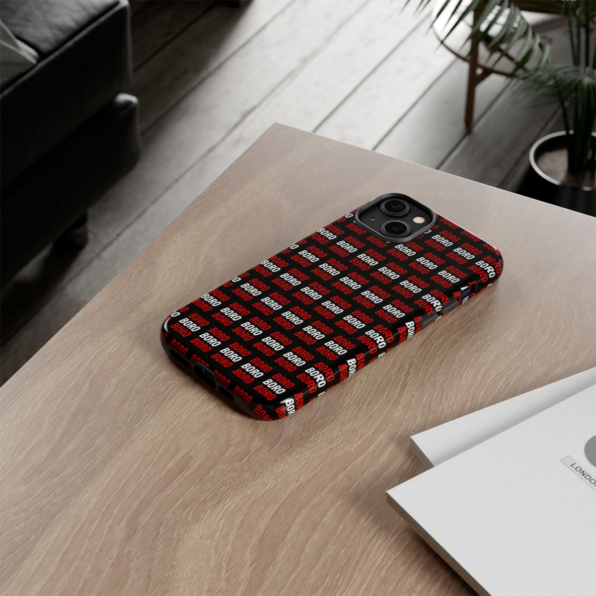 BORO BORO BORO Pattern Phone Case — Bold Red & White Repeating Text Protective Cover