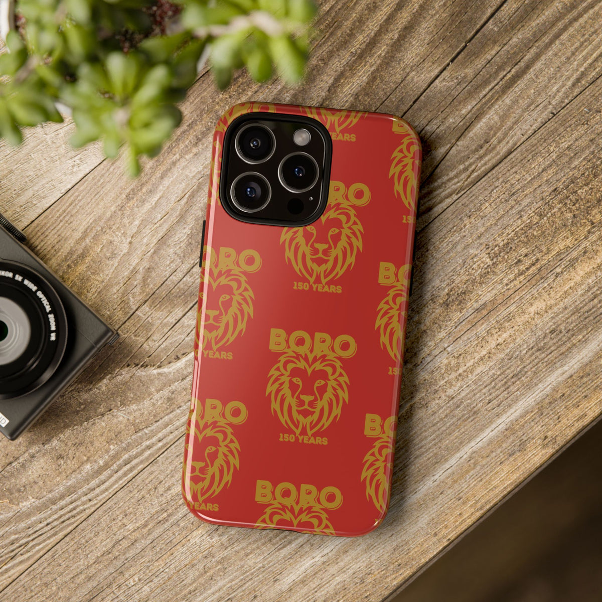 BORO Gold on red Lion Head Phone Case — Red 150 years Pattern Protective Case