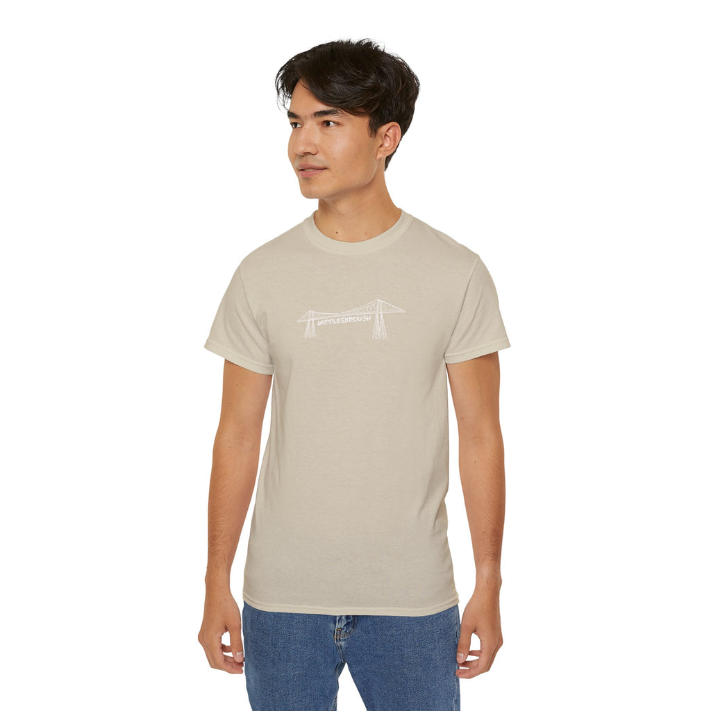 Transporter Bridge Sketch T‑Shirt — Minimalist Hand‑Drawn Middlesbrough Bridge Design