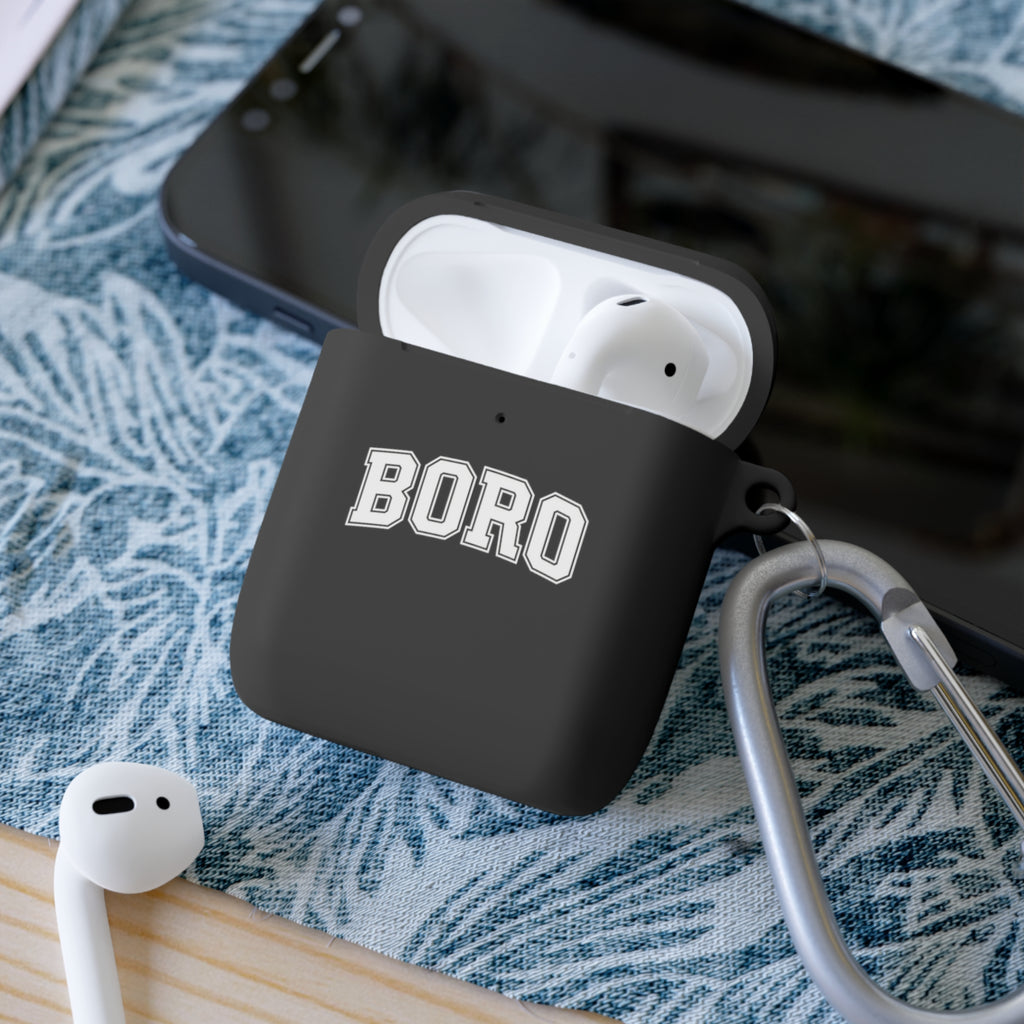BORO Collegiate AirPods Case Cover — Black Silicone with Carabiner