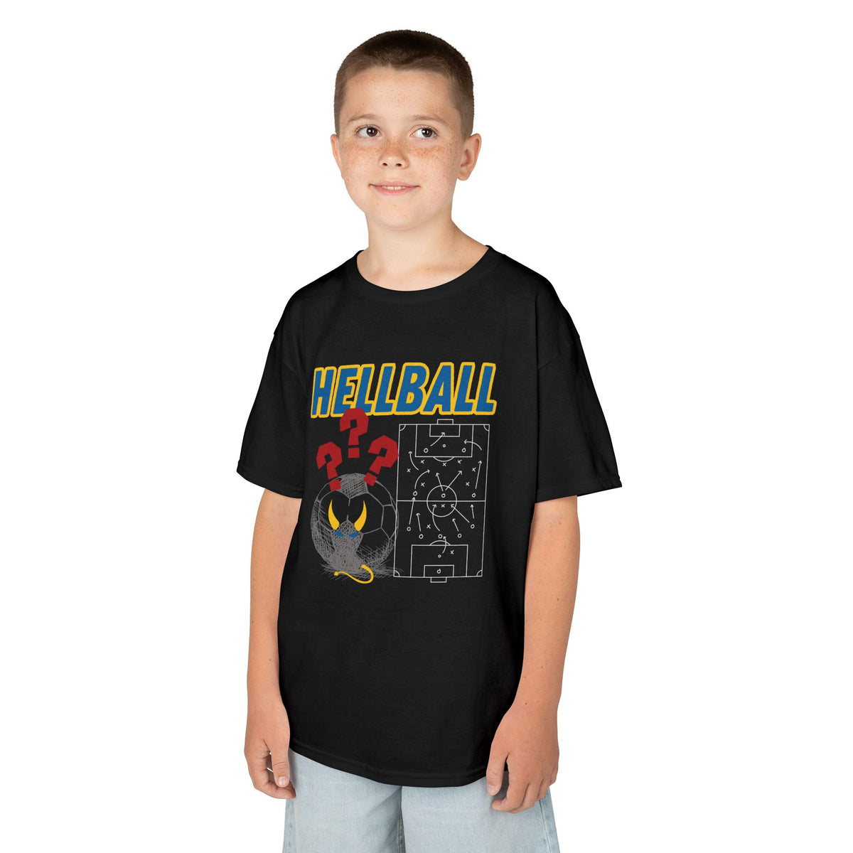 Kids T‑Shirt — "HELLBALL" Graphic Tee with Demon Ball and Game Plan
