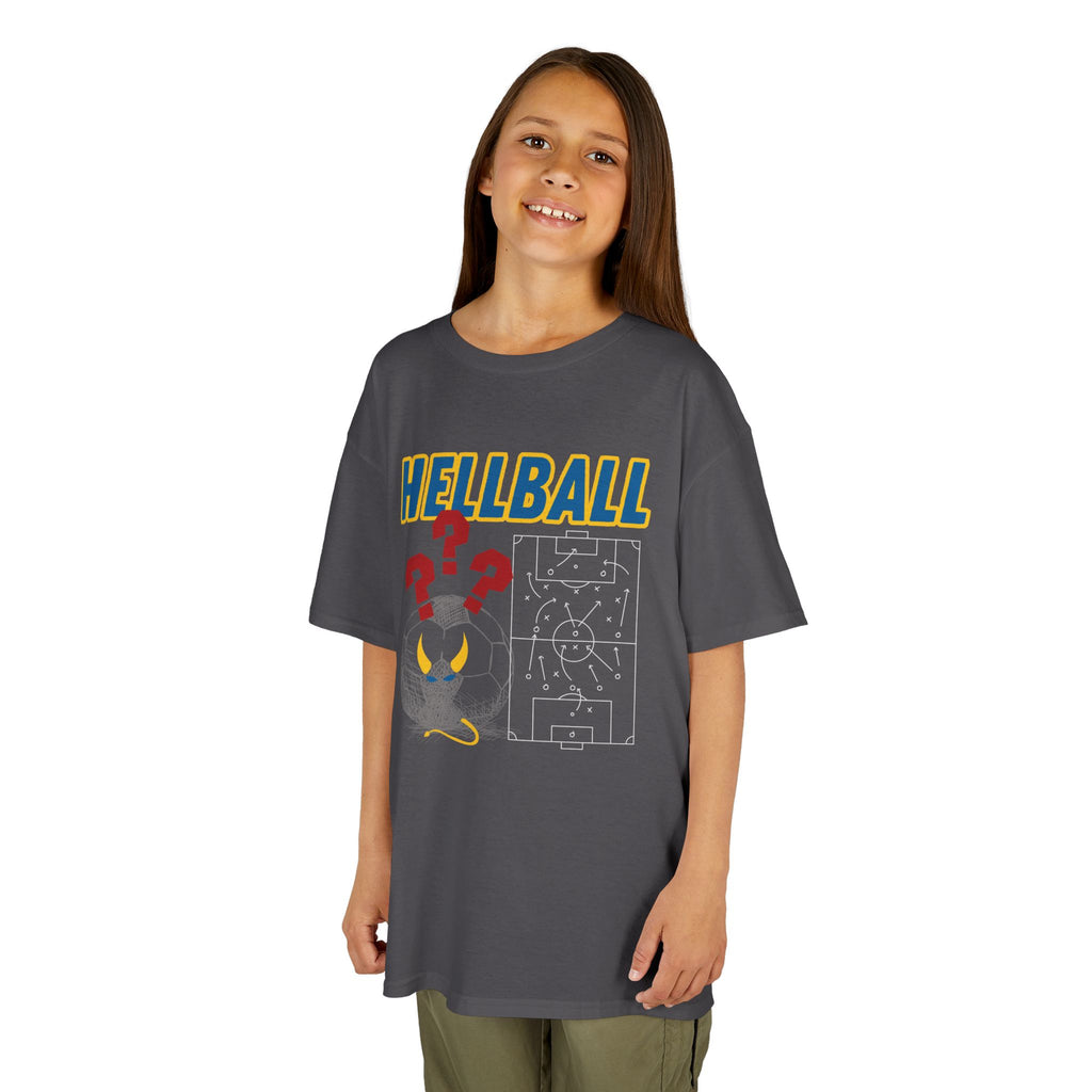 Kids T‑Shirt — "HELLBALL" Graphic Tee with Demon Ball and Game Plan
