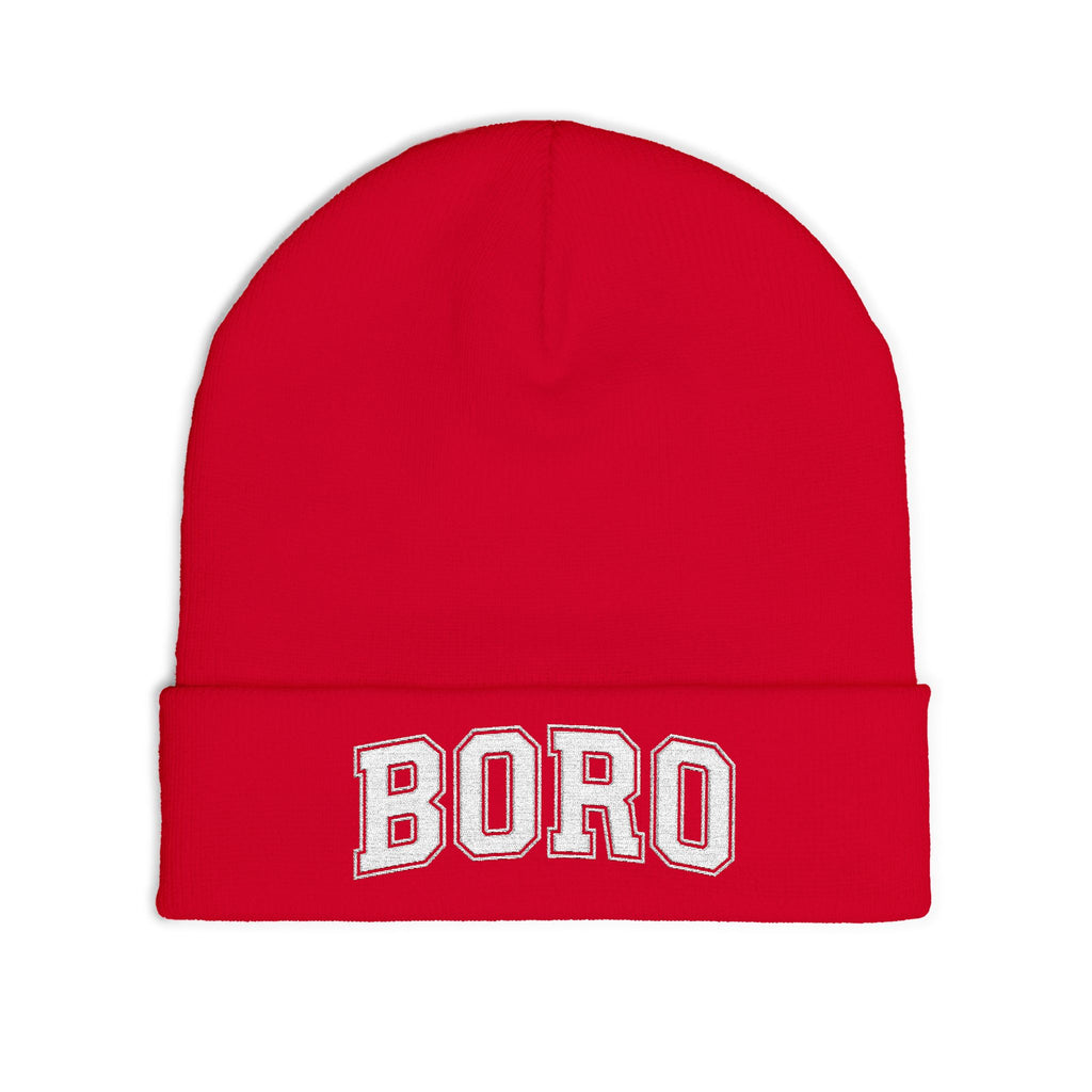 BORO Embroidered Knit Beanie — Vintage College Cuffed Winter Hat