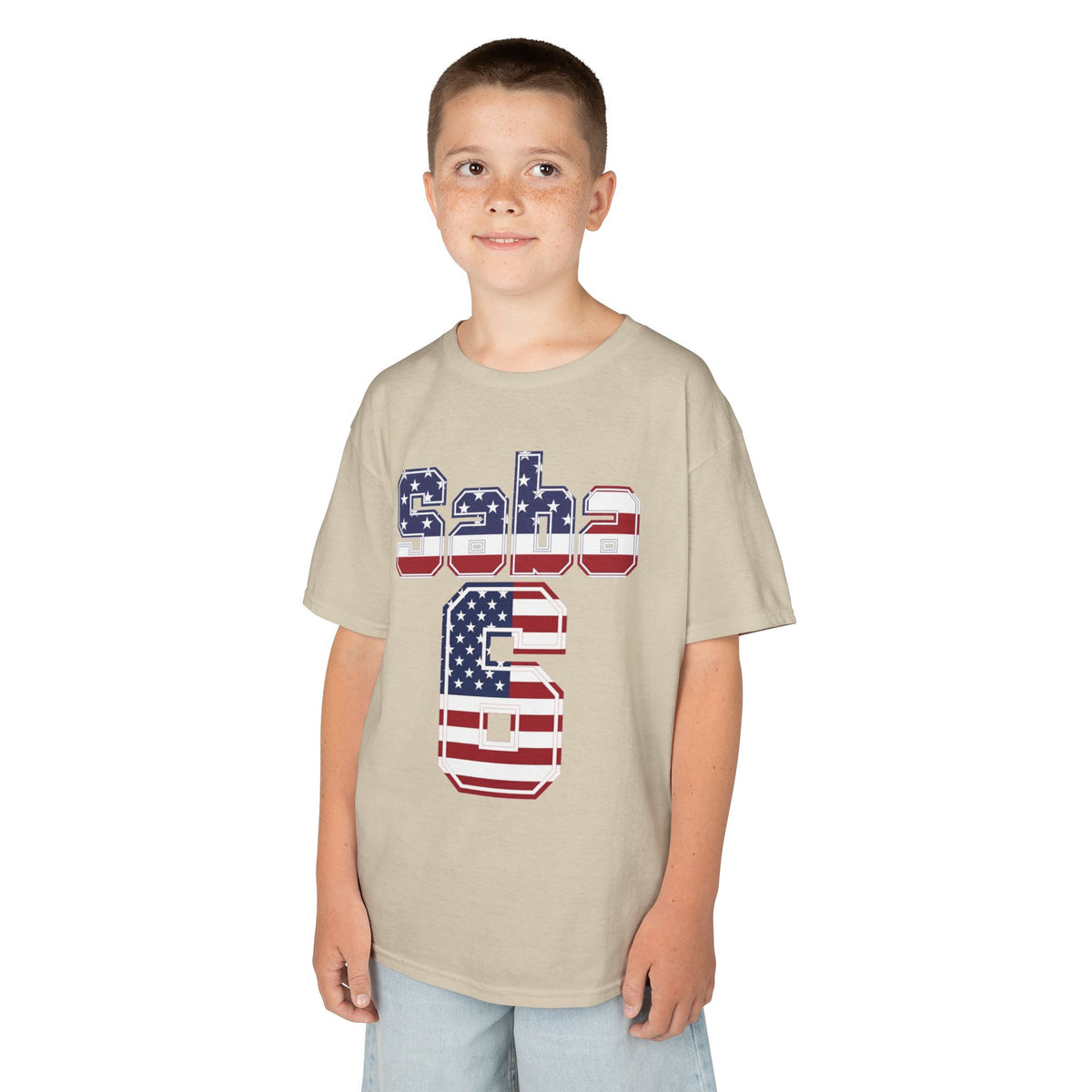 Kids Shirt 'Saba 6' American Flag BORO Shirt, Sabastian Berhalter is our Number 6 'Front print'