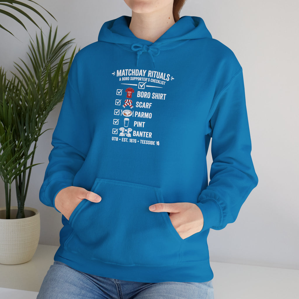 Boro Matchday Rituals Hoodie — "Matchday Rituals" Checklist Hoodie 'front print'