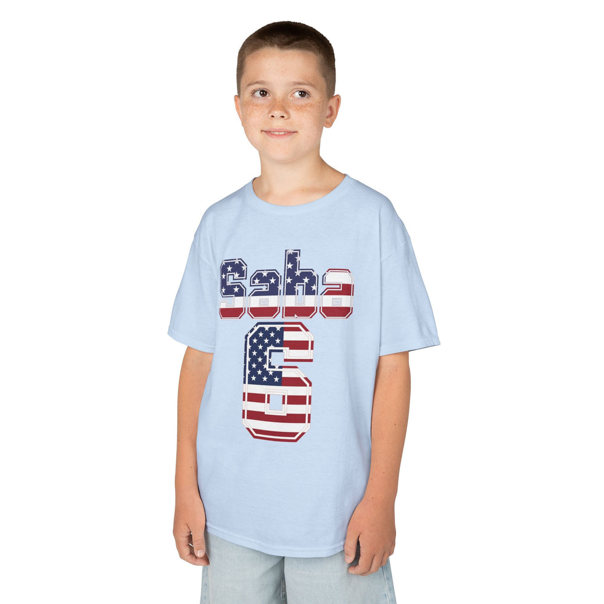 Kids Shirt 'Saba 6' American Flag BORO Shirt, Sabastian Berhalter is our Number 6 'Front print'