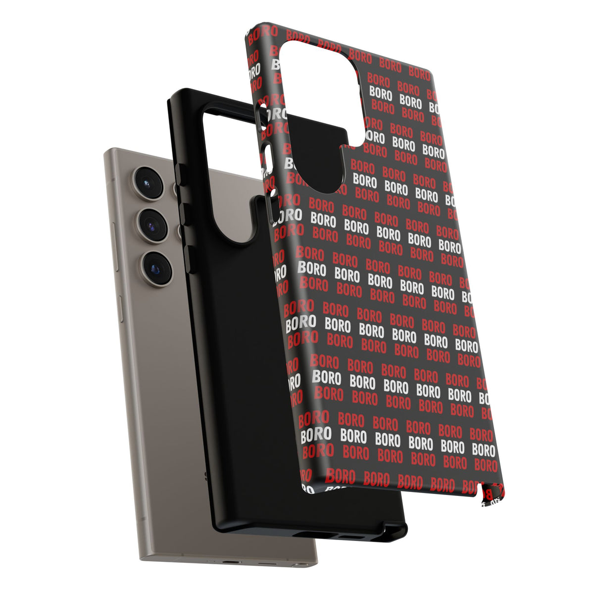 BORO BORO BORO Pattern Phone Case — Bold Red & White Repeating Text Protective Cover