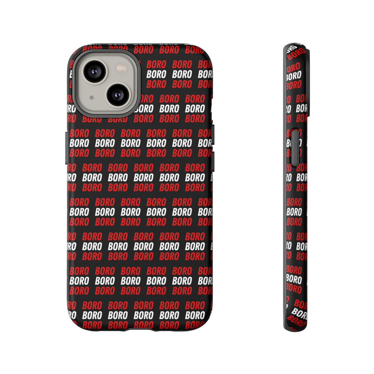 BORO BORO BORO Pattern Phone Case — Bold Red & White Repeating Text Protective Cover
