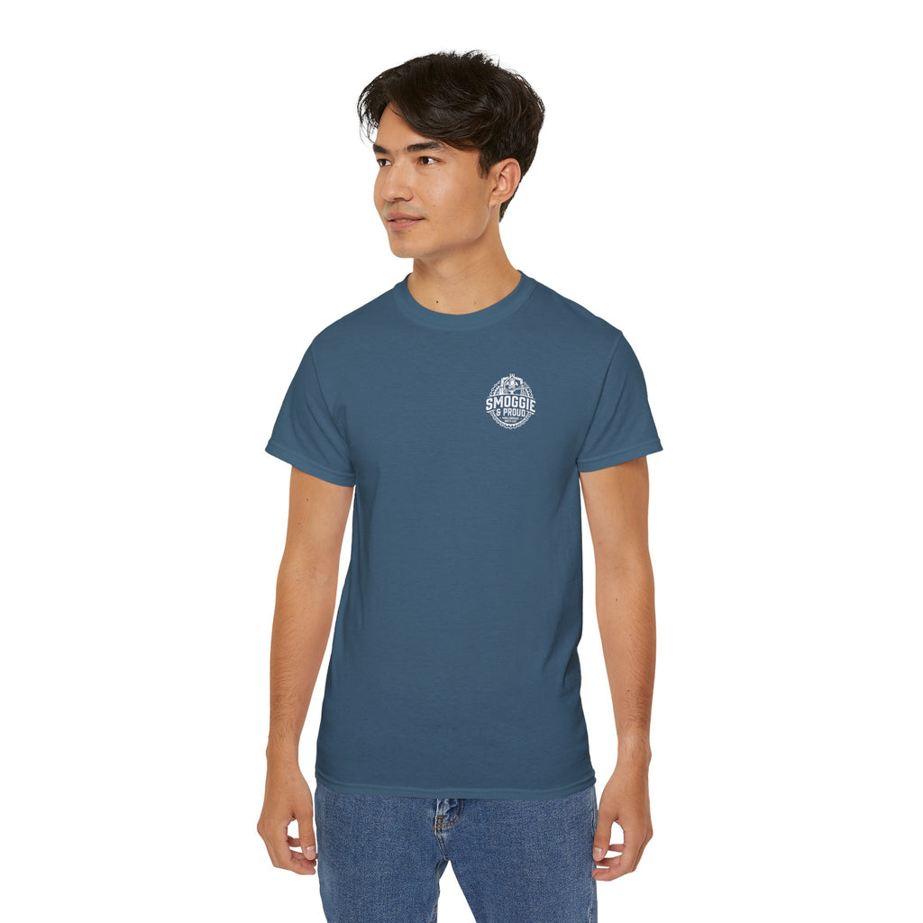 Smoggie & Proud Badge T‑Shirt — Teesside Pride Tee badge graphic