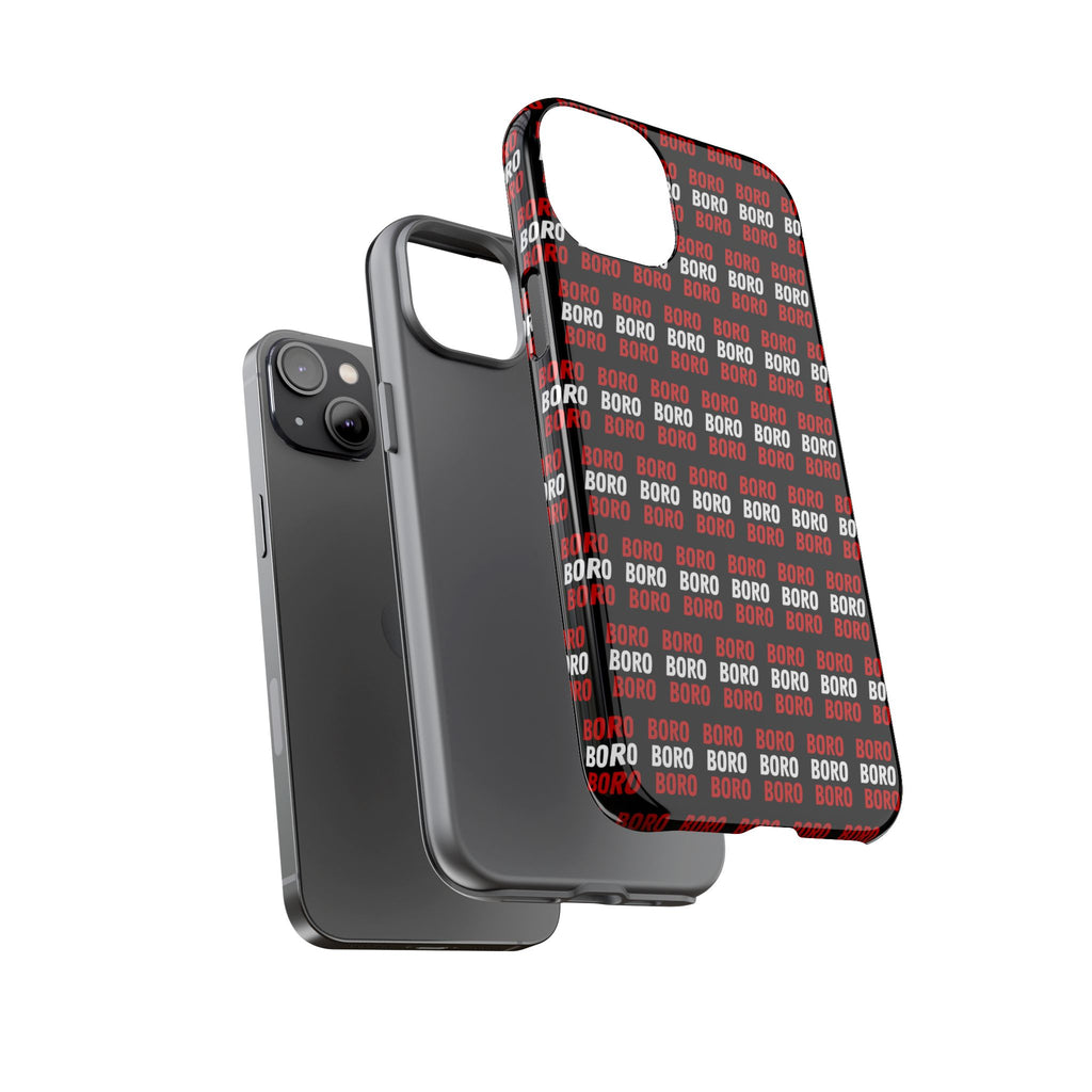 BORO BORO BORO Pattern Phone Case — Bold Red & White Repeating Text Protective Cover